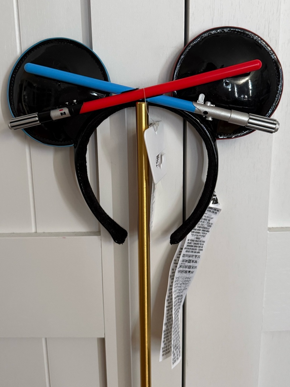 Disneyland parks Black Mickey Mouse ears Headband Red & Blue Lightsaber new nwt